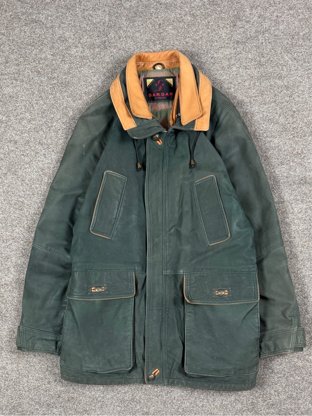 Vintage Sardar Green Leather Chore Barn Field Hunting Utility Jacket Mens Medium